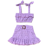 EYELET TANK TOP AND BELTED SKIRT SET - SET