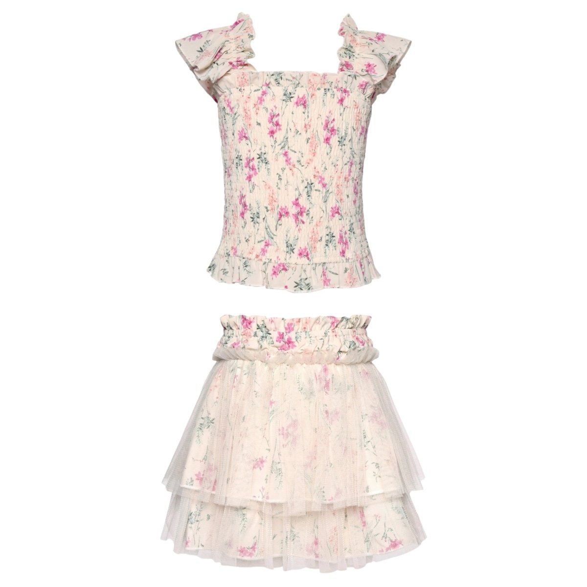 FLORAL SMOCKED TOP AND TUTU SKIRT SET - SET