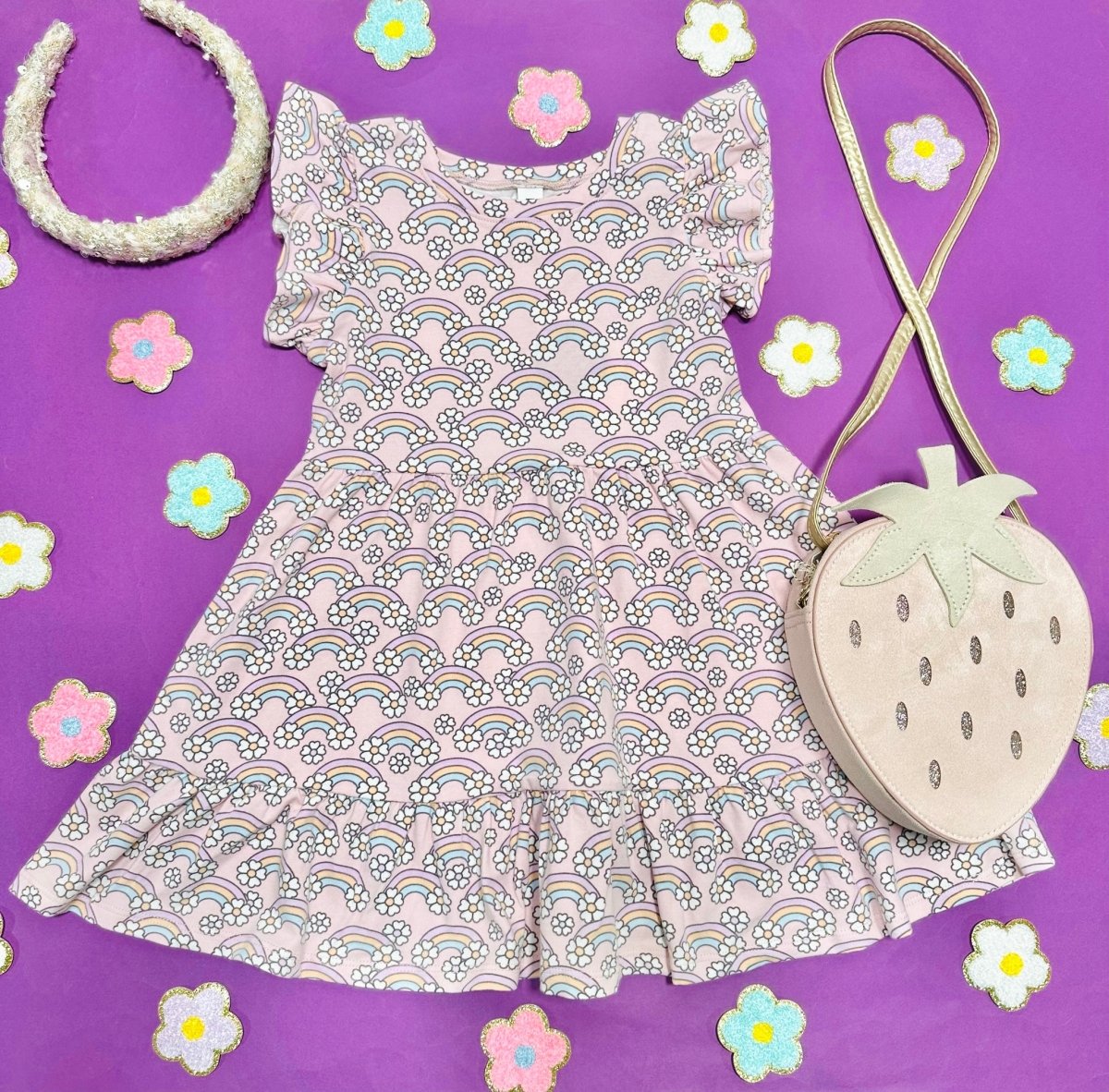 FLOWER BOW FRILL DRESS - DRESSES