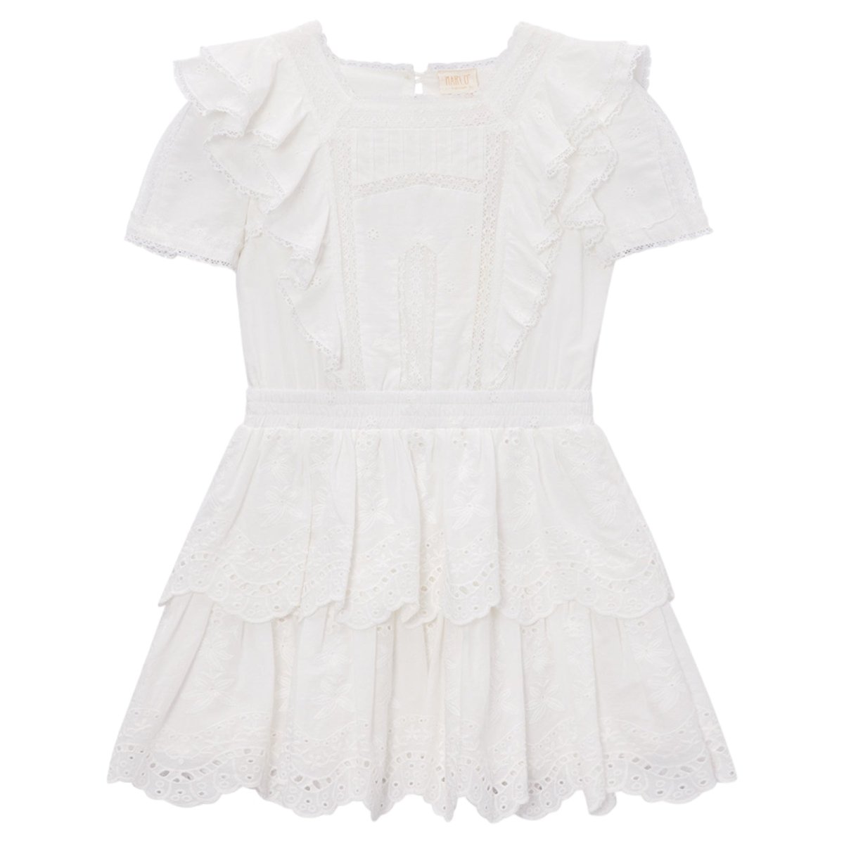 knee length dresses for ladies Momyknows White Lace Ruffle Mermaid Flare Sleeve Maternity Midi Dress White / L main image 0