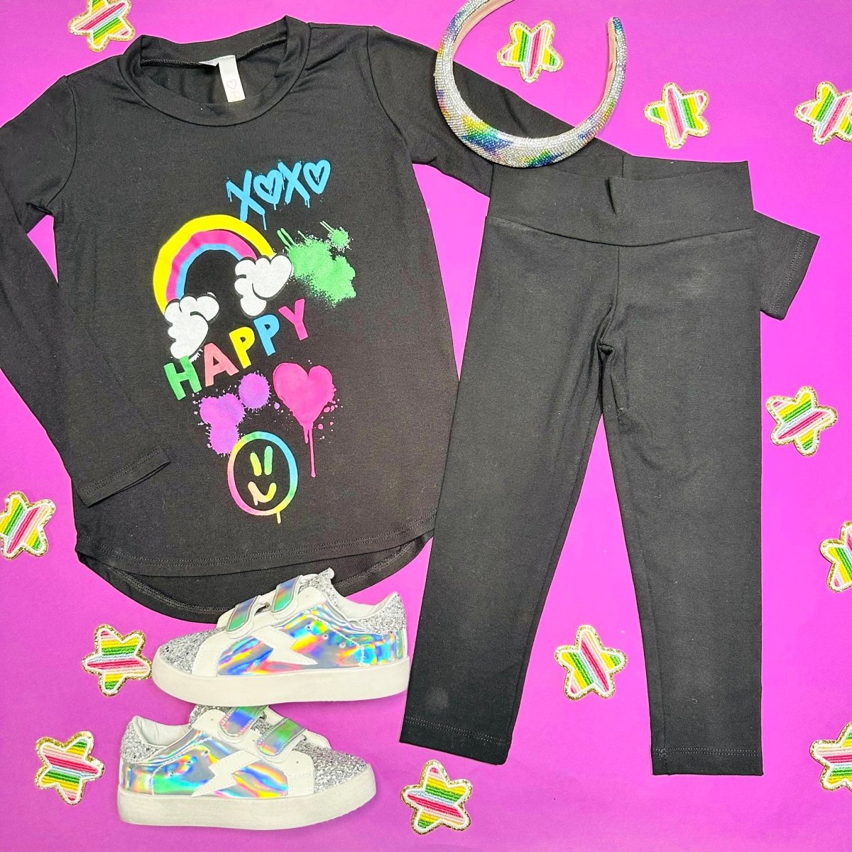 HAPPY GRAFFITI LONG SLEEVE TSHIRT - MALIBU SUGAR