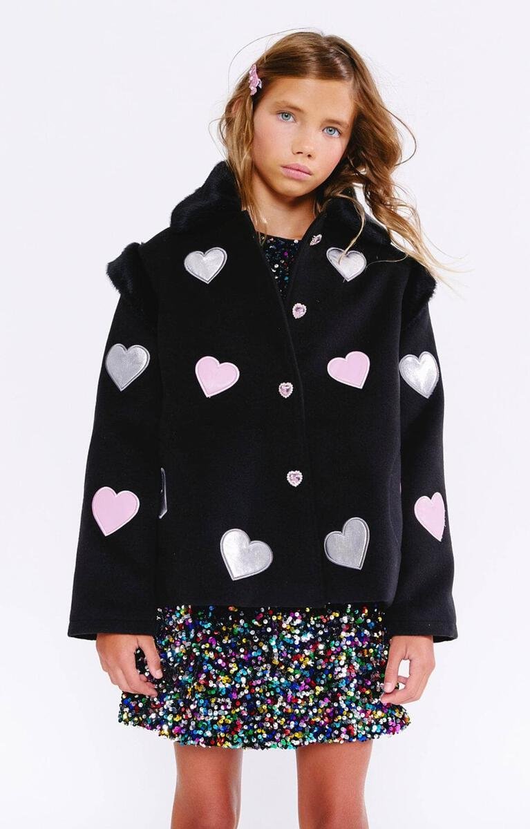 HEARTS PATCH FUR TRIM JACKET - JACKETS