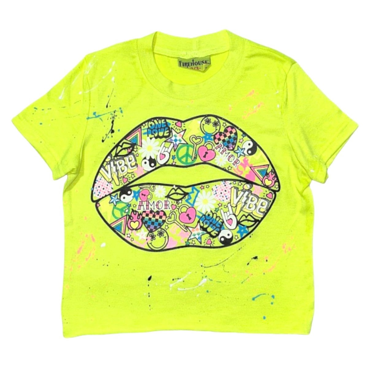ICON LIPS PAINT SPLATTER NEON TSHIRT - FIREHOUSE