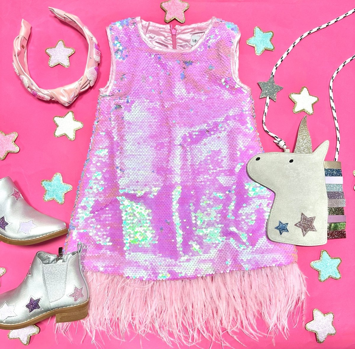 KAIA SEQUIN FEATHER DRESS - DRESSES