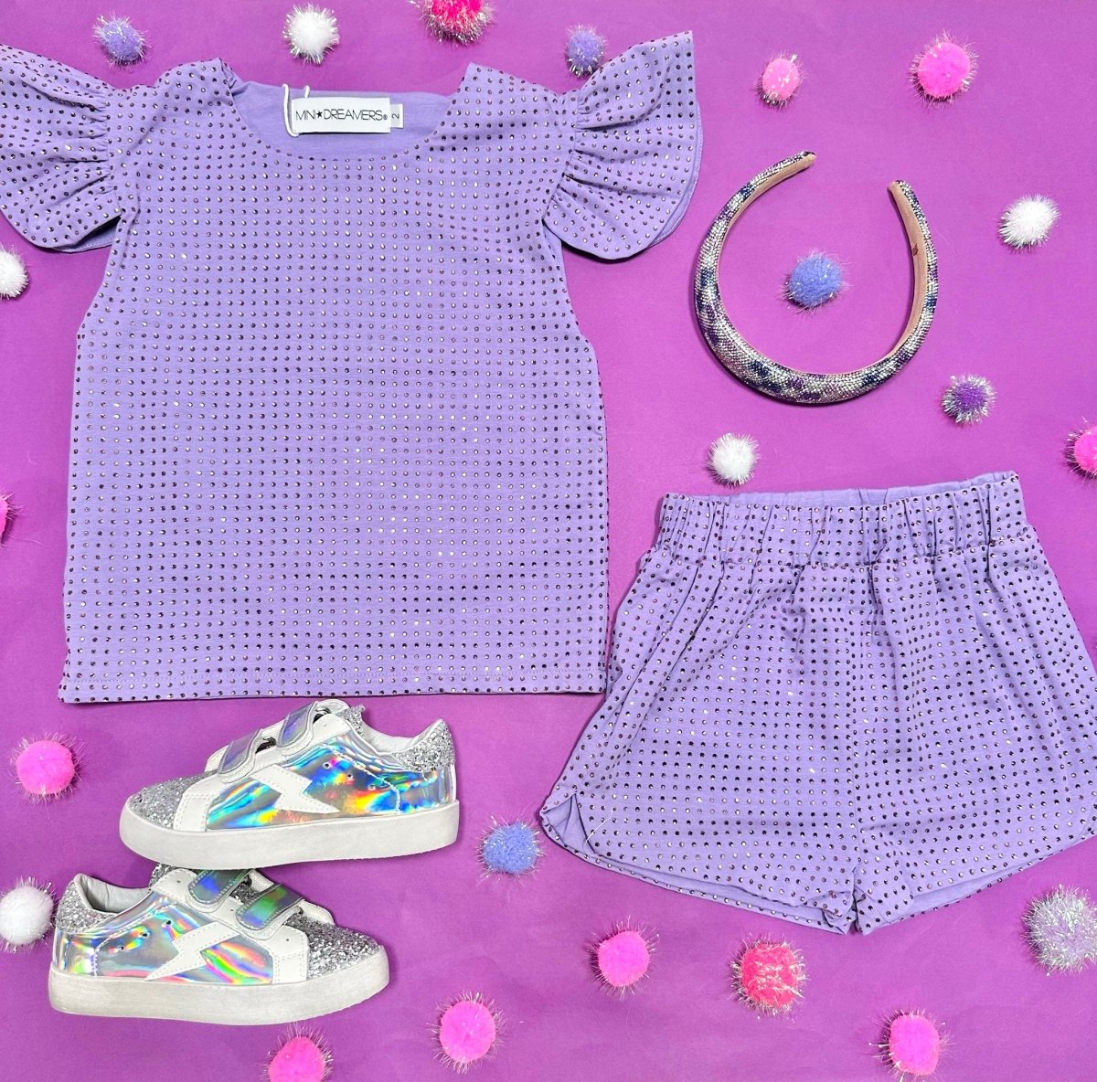 LEXI CRYSTAL RUFFLE TOP AND SHORTS SET - SET