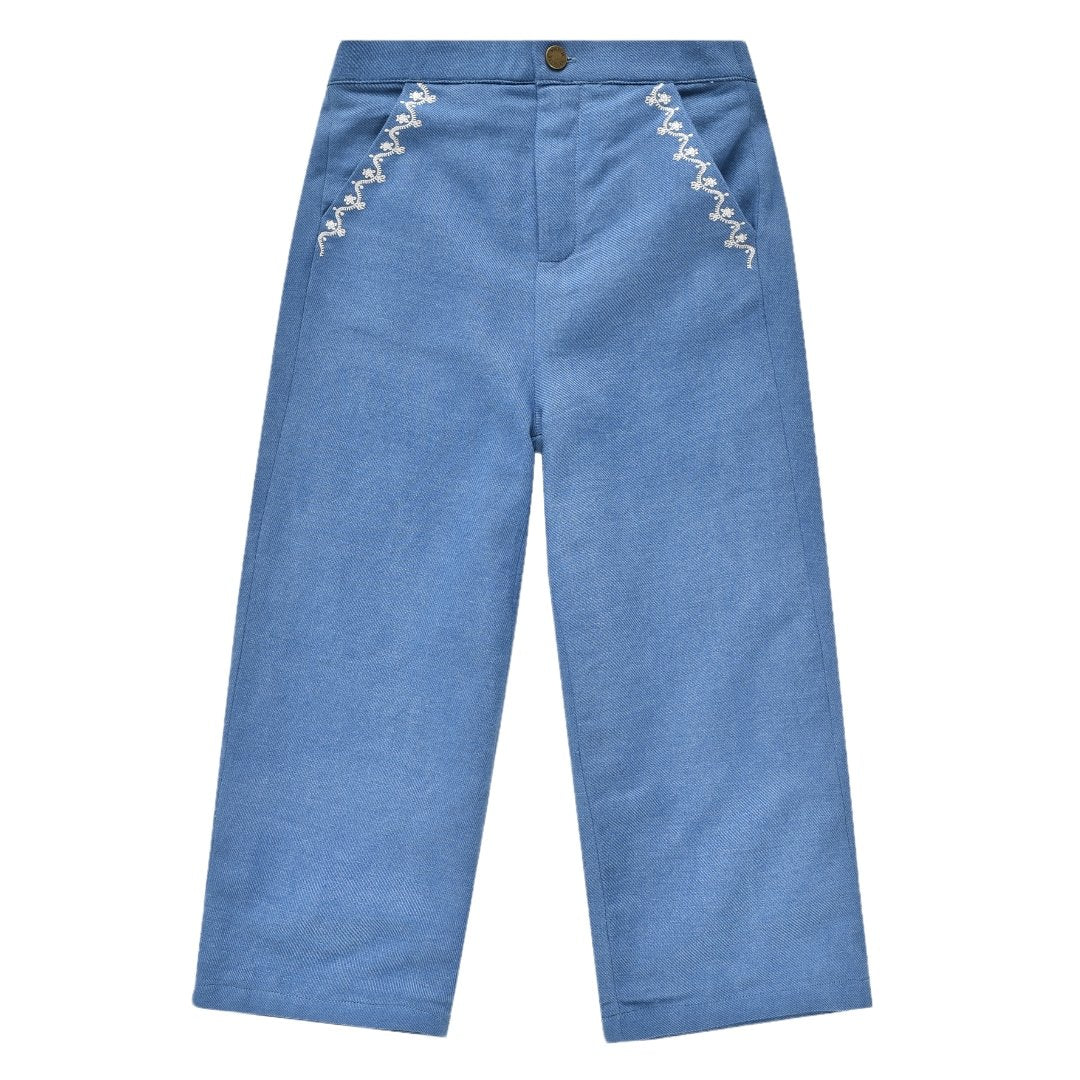 LIGHT DENIM WIDE LEG FLOR PANTS - PANTS