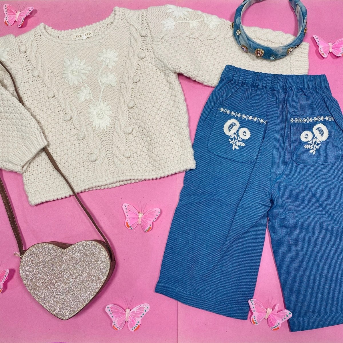 LIGHT DENIM WIDE LEG FLOR PANTS - PANTS