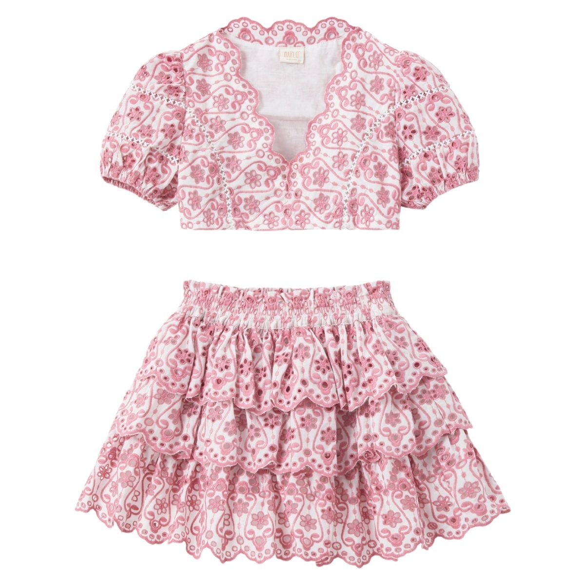 MARGAUX EMBROIDERED CROP TOP AND RUFFLE SKIRT SET - SET