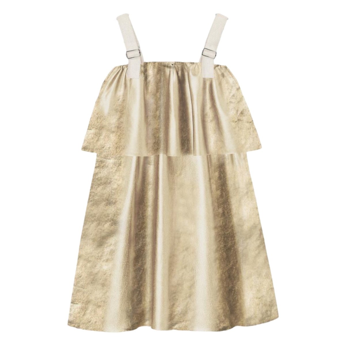 METALLIC BUCKLE RUFFLE DRESS - DRESSES