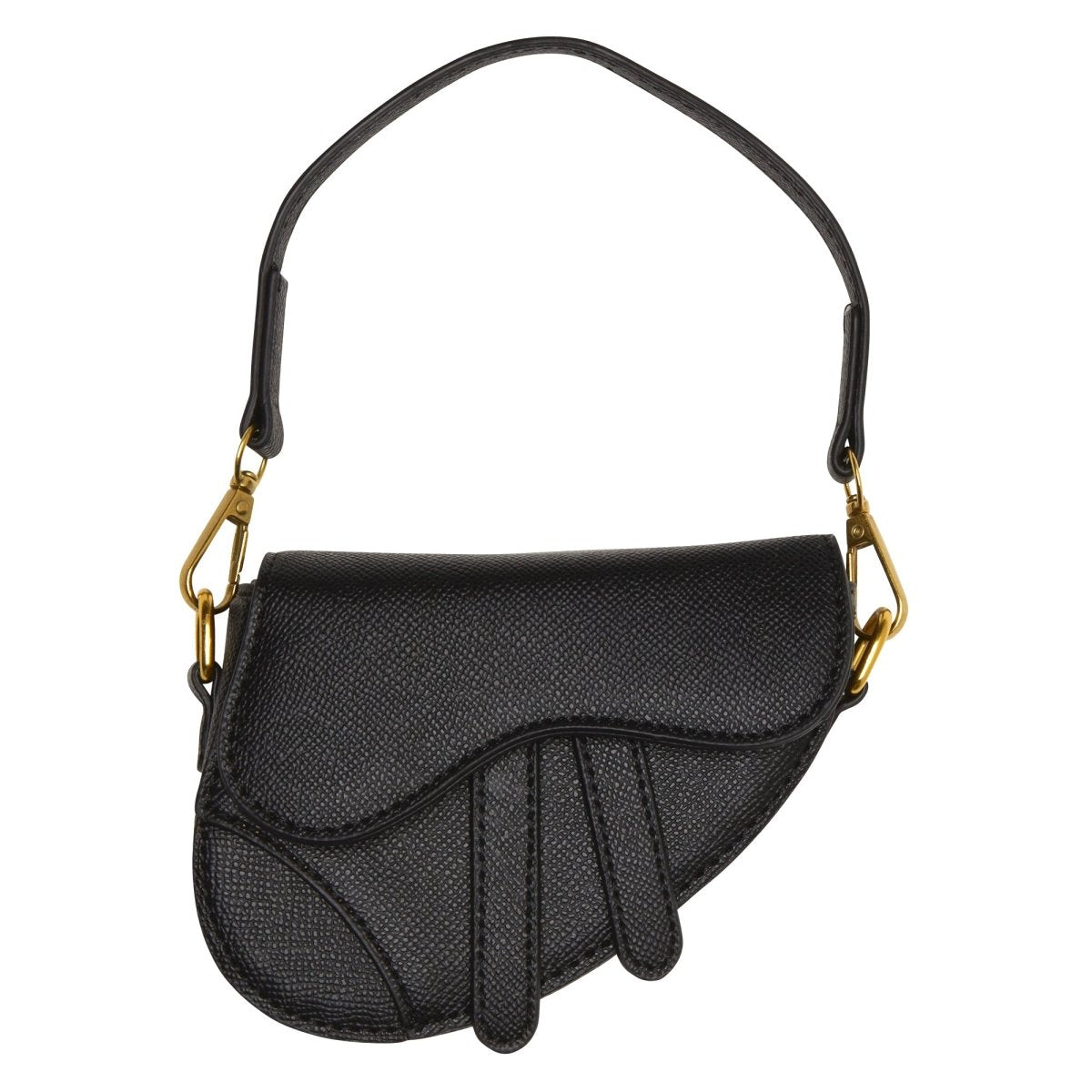 Mini Saddle Bag with Strap Black Grained Calfskin