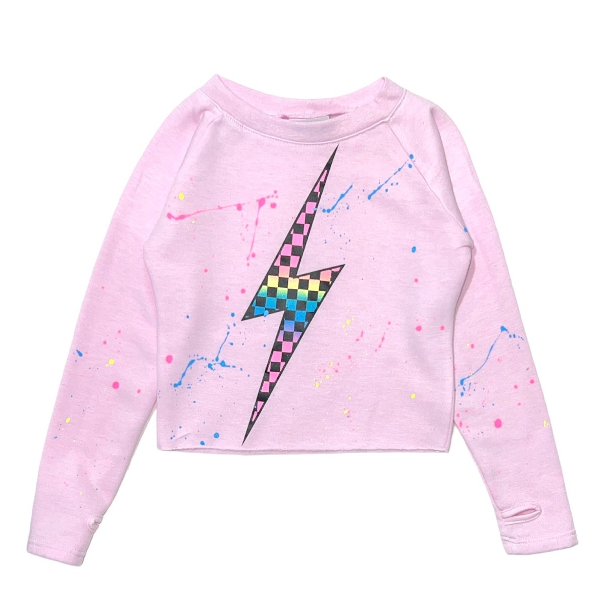 NEON CHECKERED LIGHTNING BOLT SPLATTER SWEATSHIRT - FIREHOUSE