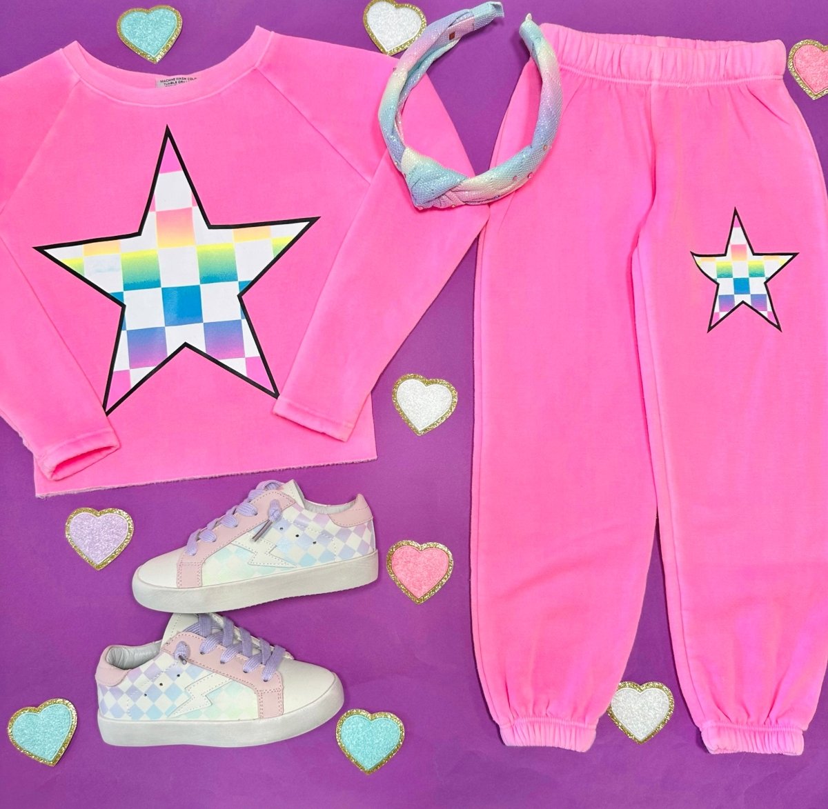 NEON CHECKERED STAR SWEATPANTS - FIREHOUSE