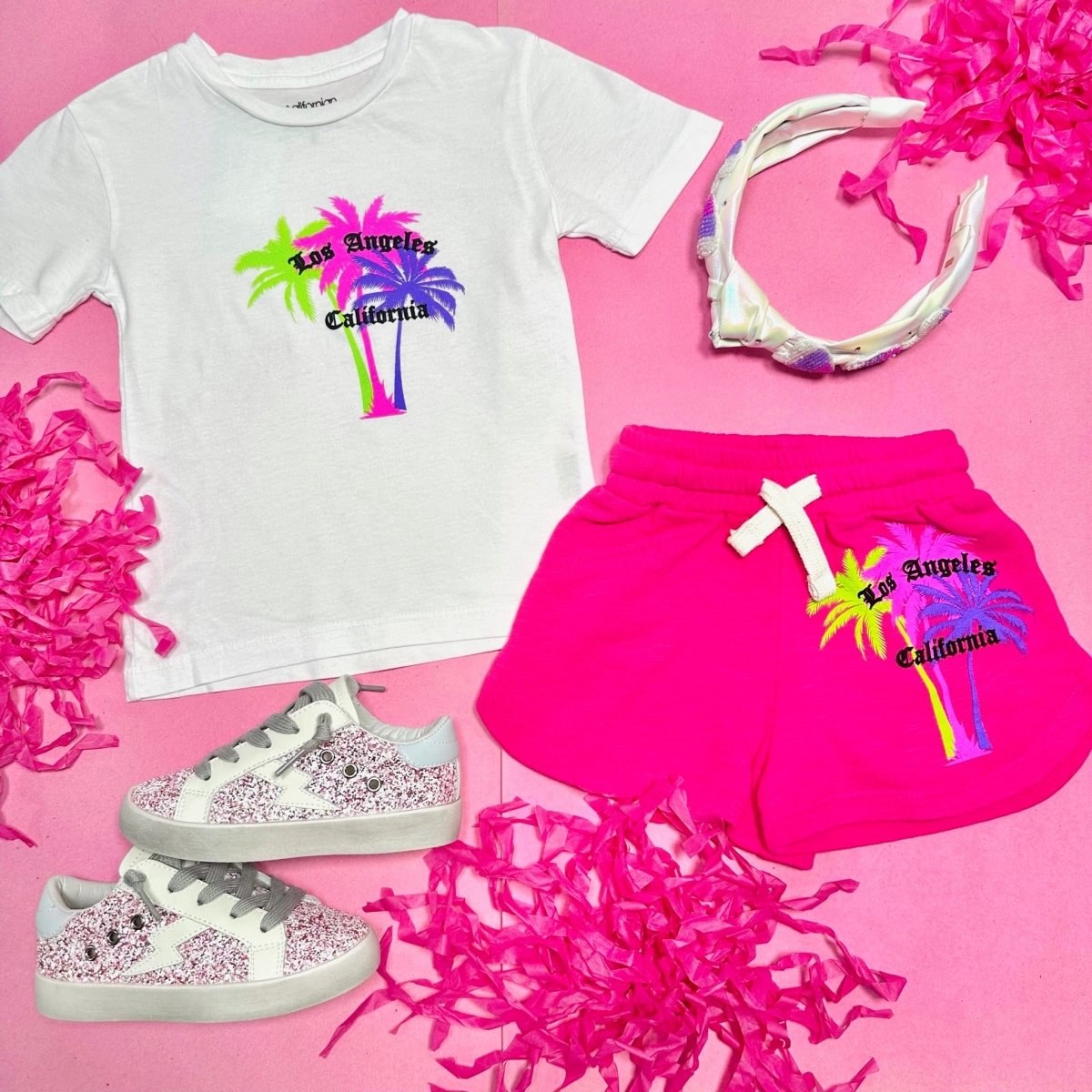 NEON LOS ANGELES PALM TREES TSHIRT - SHORT SLEEVE TOPS