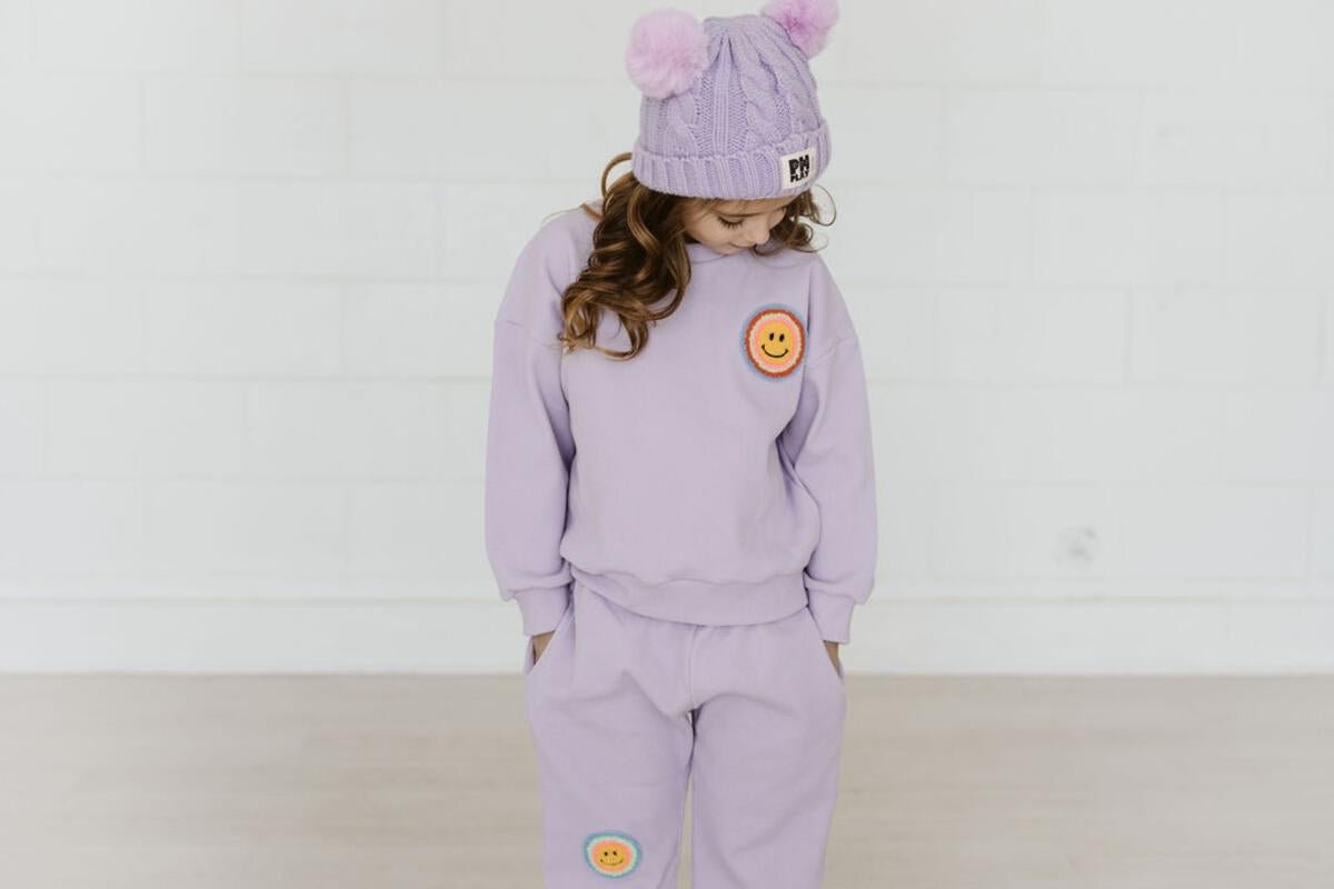NEON SMILEY FACE SWEATSHIRT AND SWEATPANTS SET - PETITE HAILEY