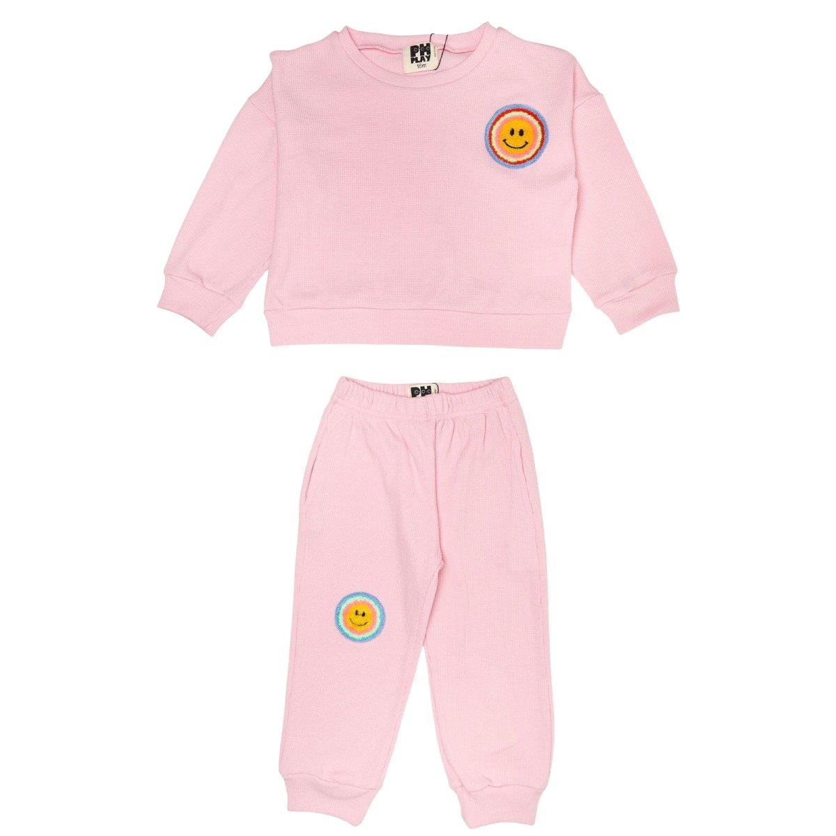 NEON SMILEY FACE SWEATSHIRT AND SWEATPANTS WAFFLE SET - PETITE HAILEY