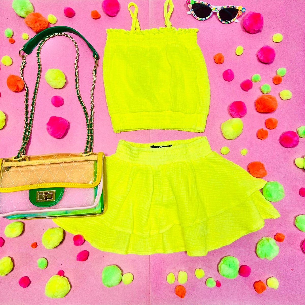 NEON TANK TOP AND RUFFLE SKIRT SET - SET