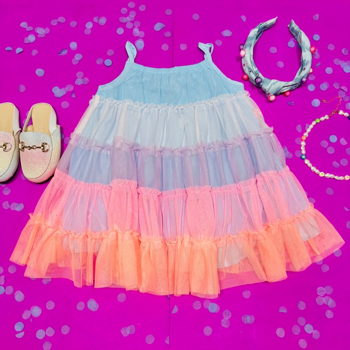 OMBRÉ TULLE TIERED DRESS - DRESSES