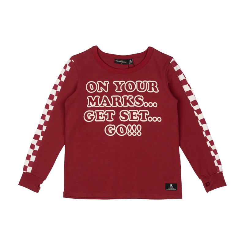ON YOUR MARKS CHECKERED LONG SLEEVE TSHIRT (PREORDER) - ROCK YOUR BABY