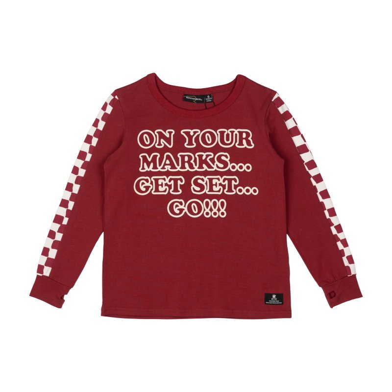 ON YOUR MARKS CHECKERED LONG SLEEVE TSHIRT - LONG SLEEVE TOPS