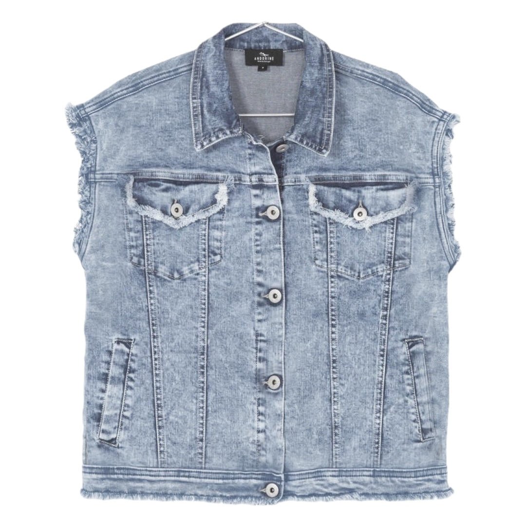 OVERSIZED FEATHER TRIMMED DENIM VEST - VESTS