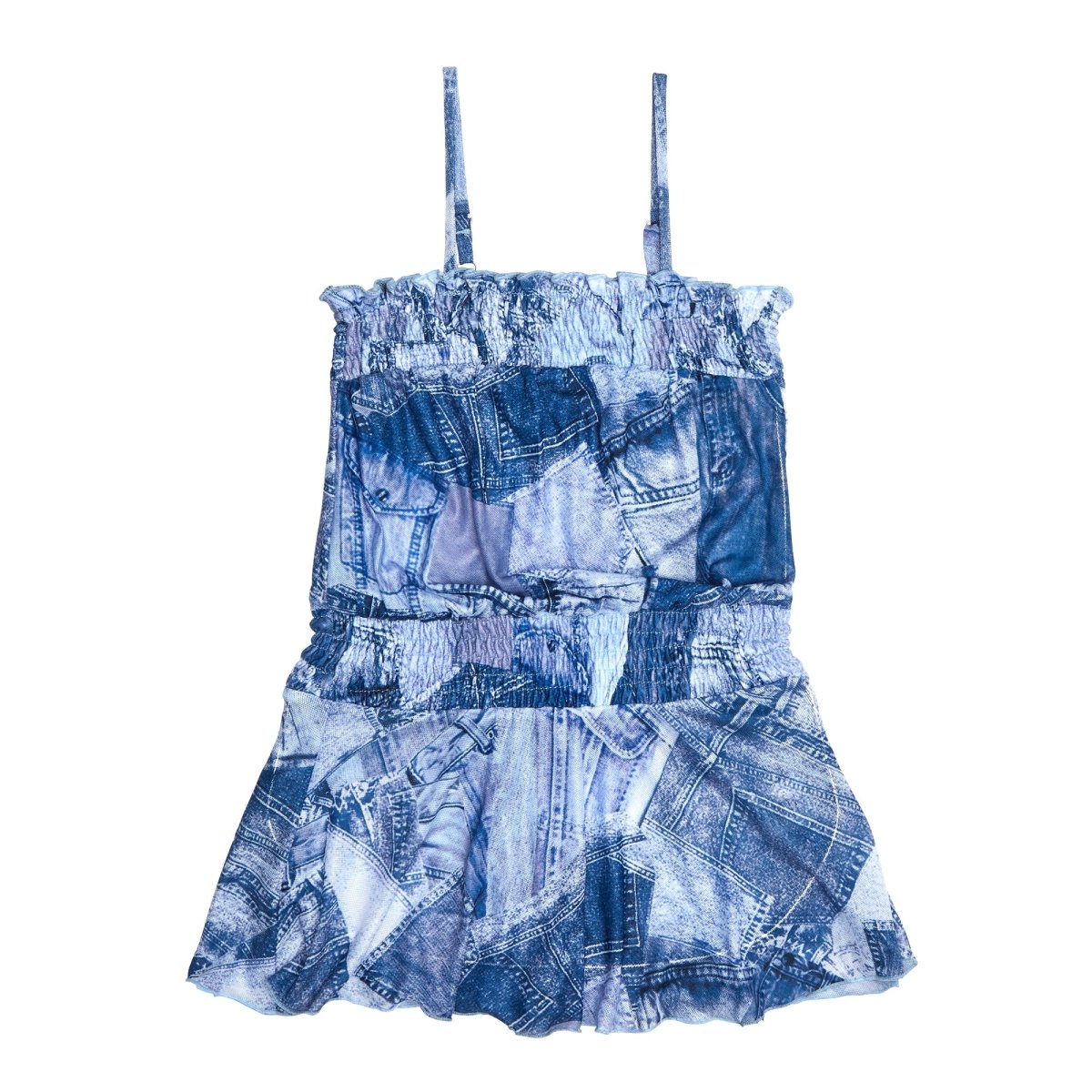 PATCH DENIM PRINT SHEER DRESS COVERUP - COVER UPS