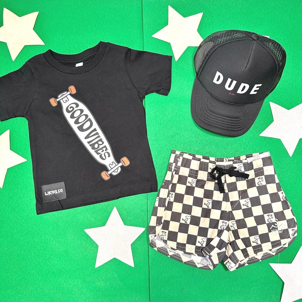 PEANUTS CHECKERED SWIM TRUNKS - SWIM TRUNKS