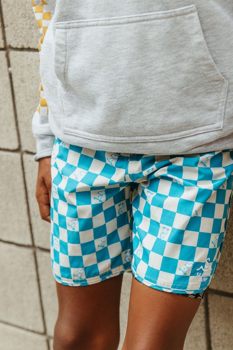 PEANUTS SNOOPY CHECKERED SWIM TRUNKS - SWIM TRUNKS