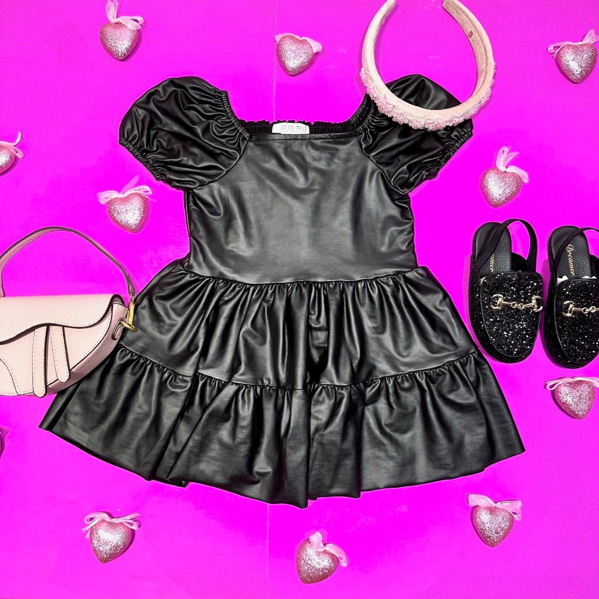 PLEATHER PUFF SHOULDER RUFFLE DRESS - DRESSES