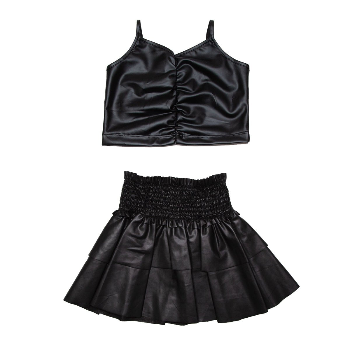 PLEATHER TANK TOP AND RUFFLE SKIRT SET - SET
