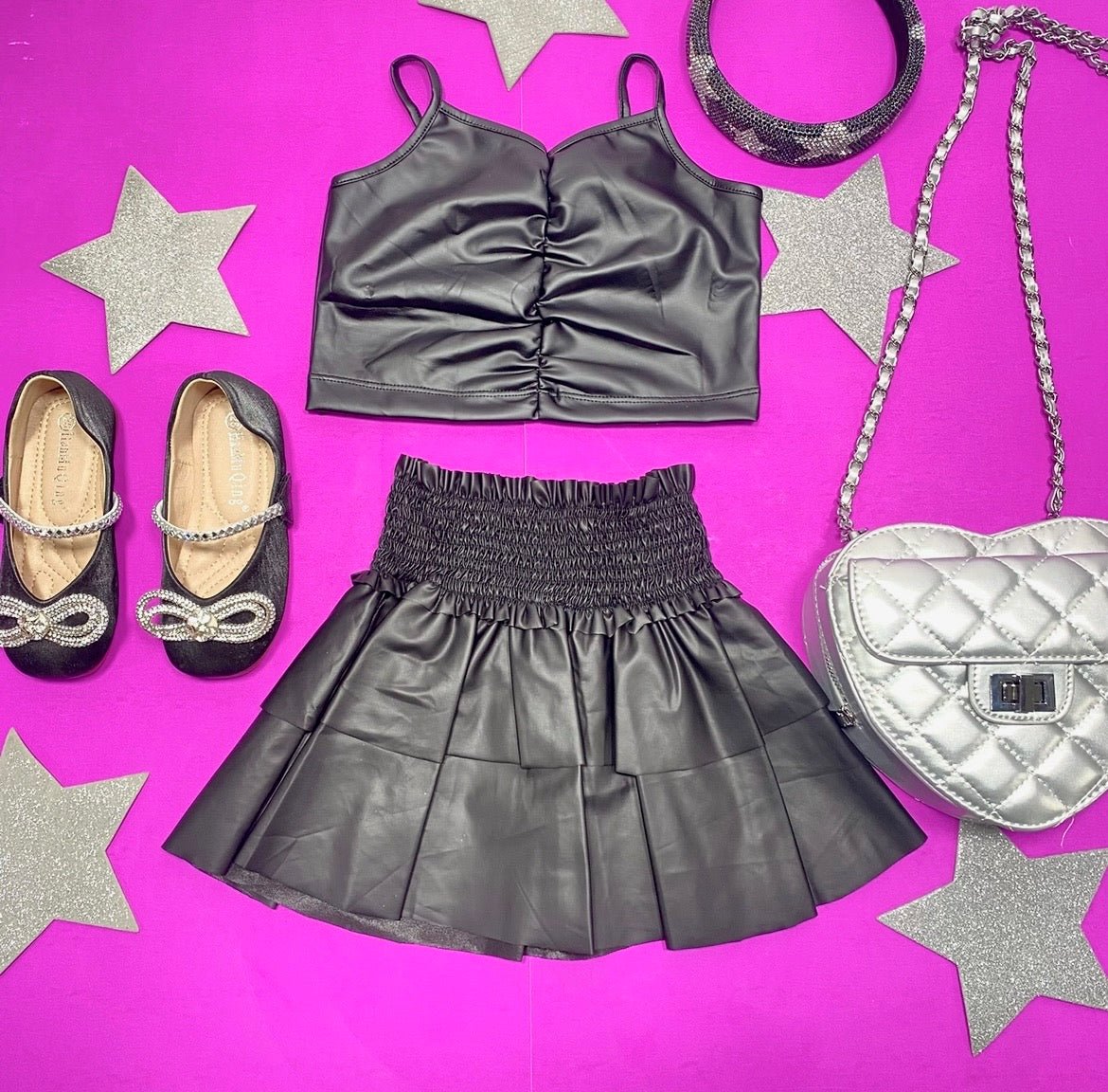 PLEATHER TANK TOP AND RUFFLE SKIRT SET - SET