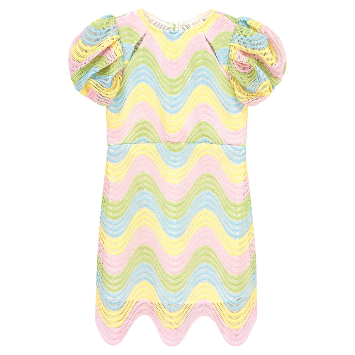 Luxurious Puff Sleeve Zigzag Crochet Dress