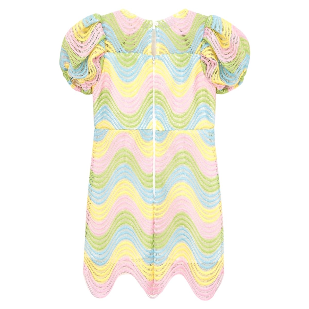 PUFF SLEEVE ZIGZAG CROCHET DRESS - DRESSES