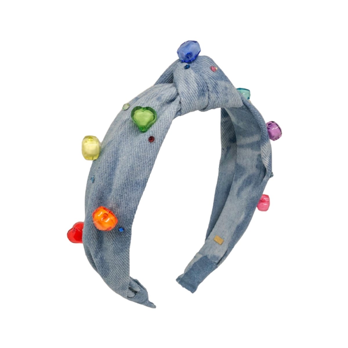 RAINBOW HEART STONES DENIM HEADBAND - BARI LYNN