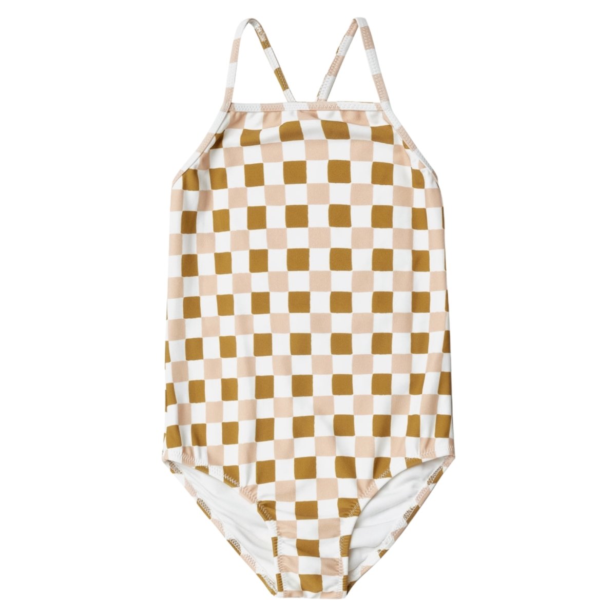 RETRO CHECK SKY ONE PIECE RUFFLE SWIMSUIT - ONE PIECE SWIMSUIT