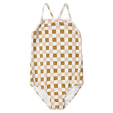 RETRO CHECK SKY ONE PIECE RUFFLE SWIMSUIT - ONE PIECE SWIMSUIT