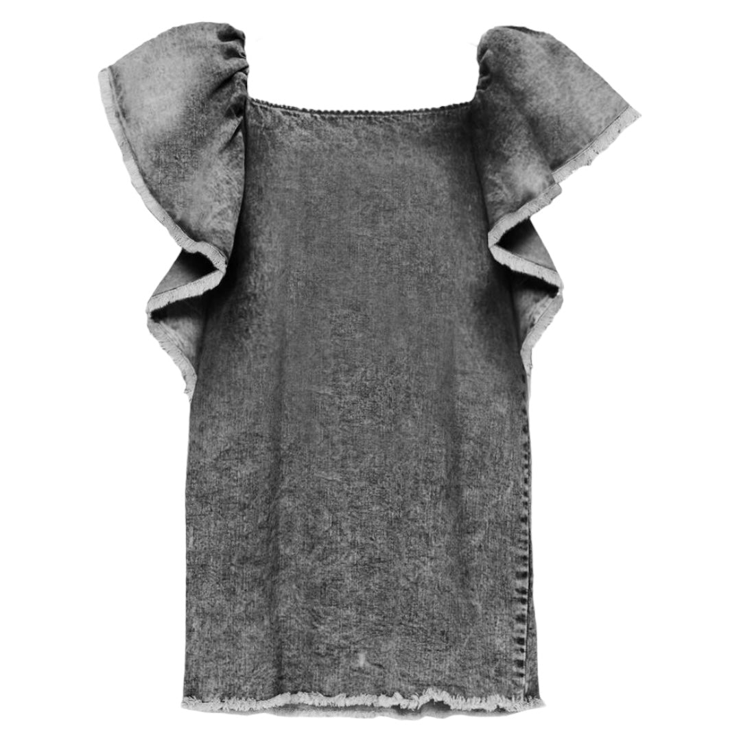 RUFFLE DENIM DRESS - DRESSES