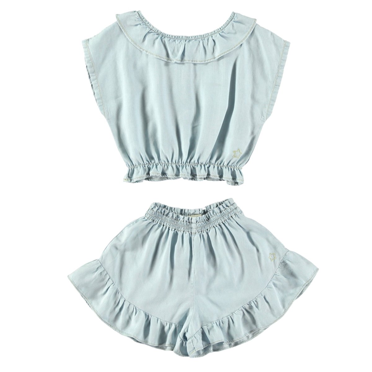 RUFFLED CHAMBRAY TOP AND SHORTS SET - SET
