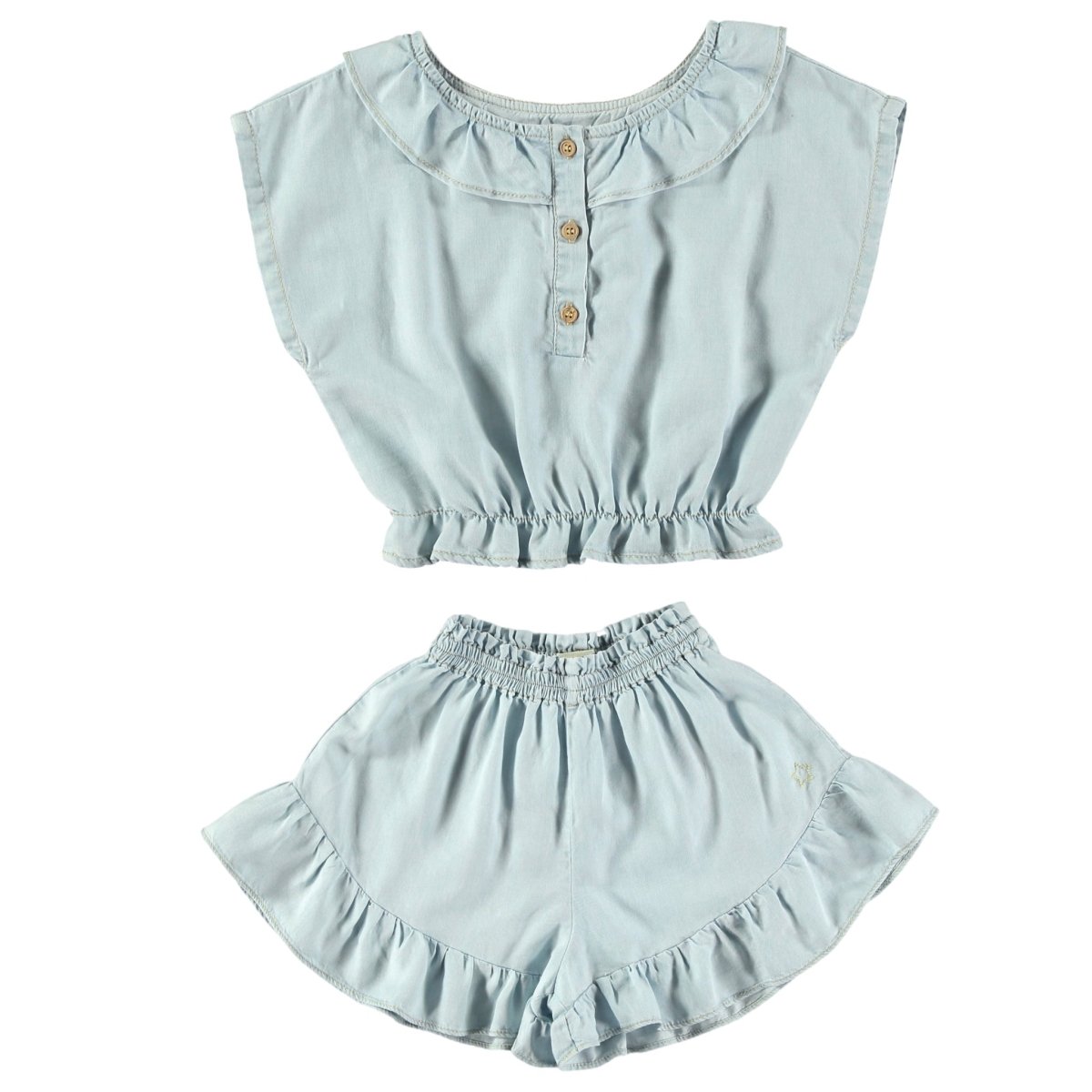 RUFFLED CHAMBRAY TOP AND SHORTS SET - SET