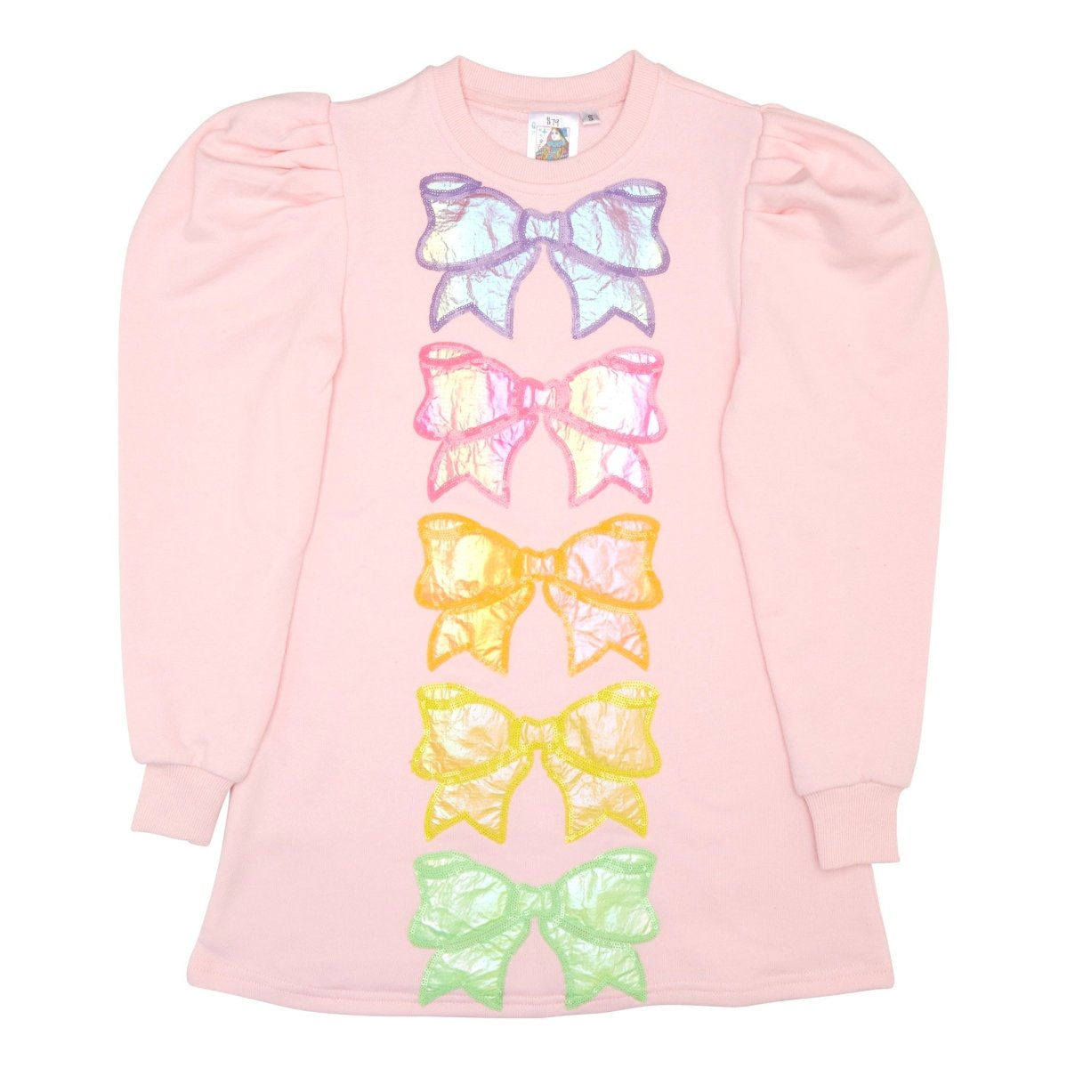 SEQUIN BOWS PUFF SHOULDER DRESS - QUEEN OF SPARKLES