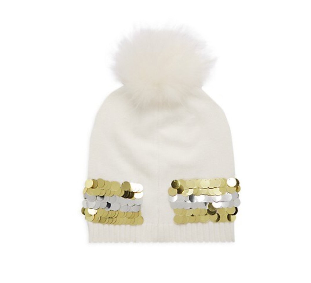 SEQUIN FUR POM BEANIE - BEANIES