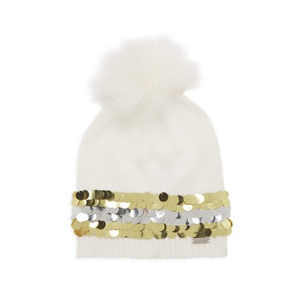 SEQUIN FUR POM BEANIE - BEANIES