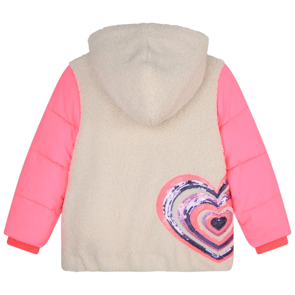 SEQUIN HEART FAUX SHEARLING HOODED COAT - BILLIEBLUSH