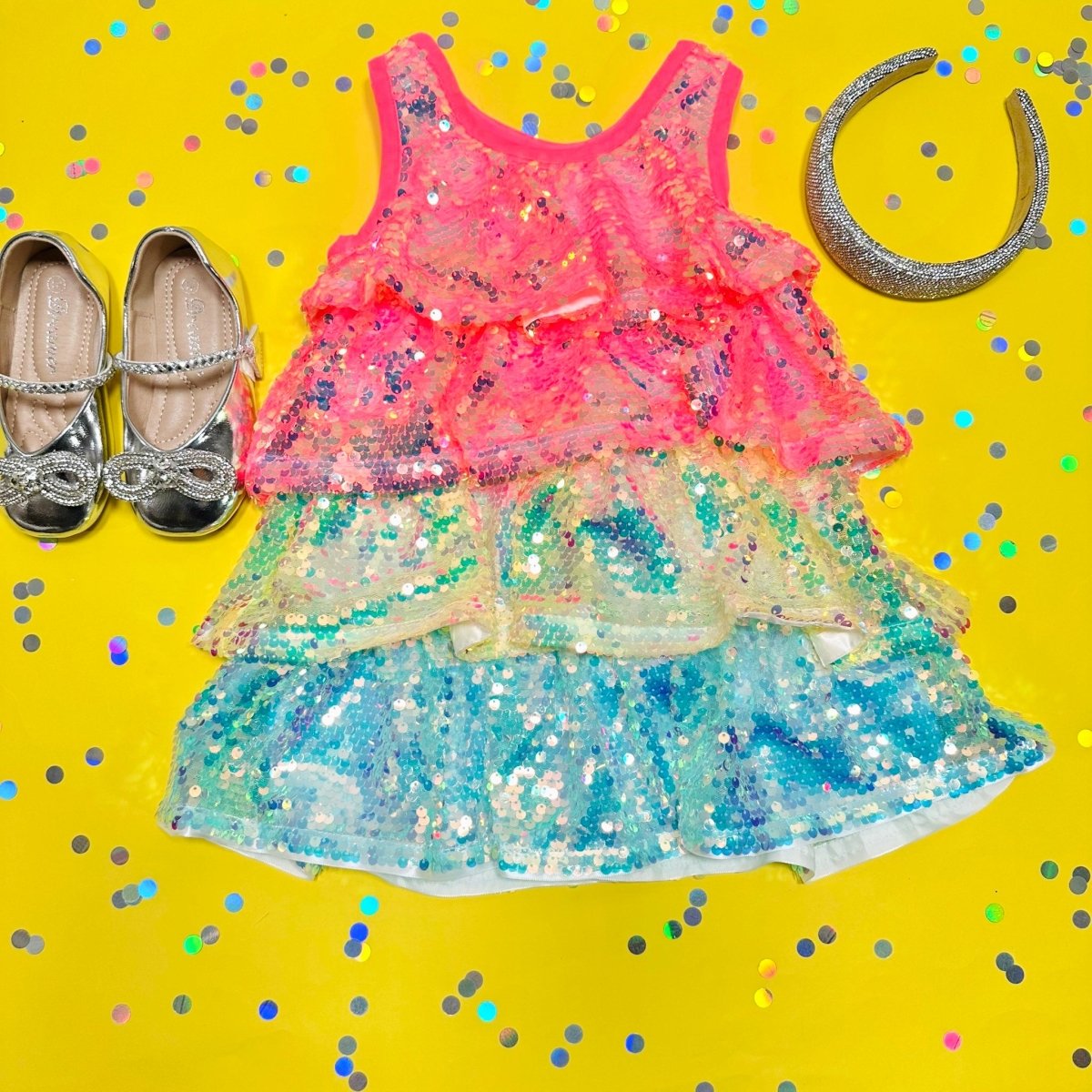 SEQUIN TIERED DRESS - DRESSES