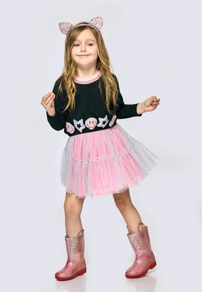 SMILEY FACE & STARS PATCHES TUTU DRESS - DRESSES