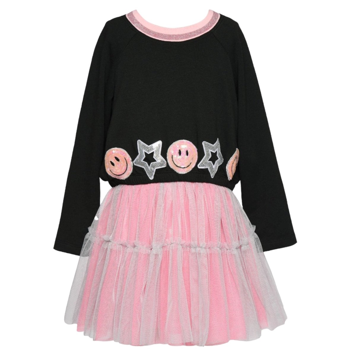 SMILEY FACE & STARS PATCHES TUTU DRESS - DRESSES