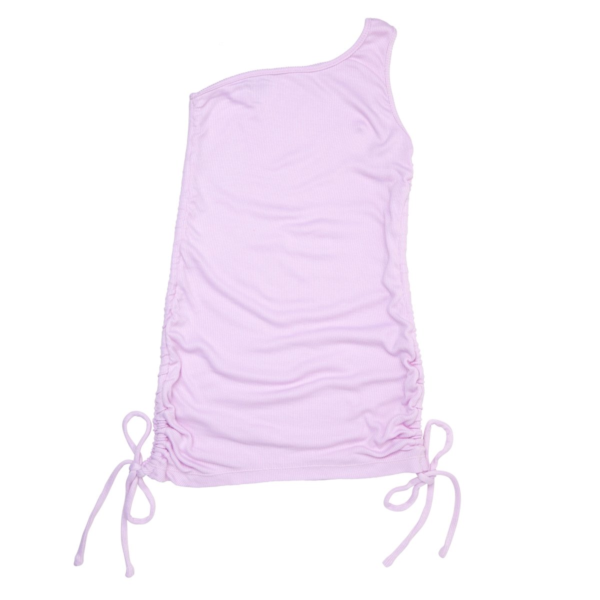 SOLID RIBBED ONE SIDED RUCHED TIE DRESS - DRESSES