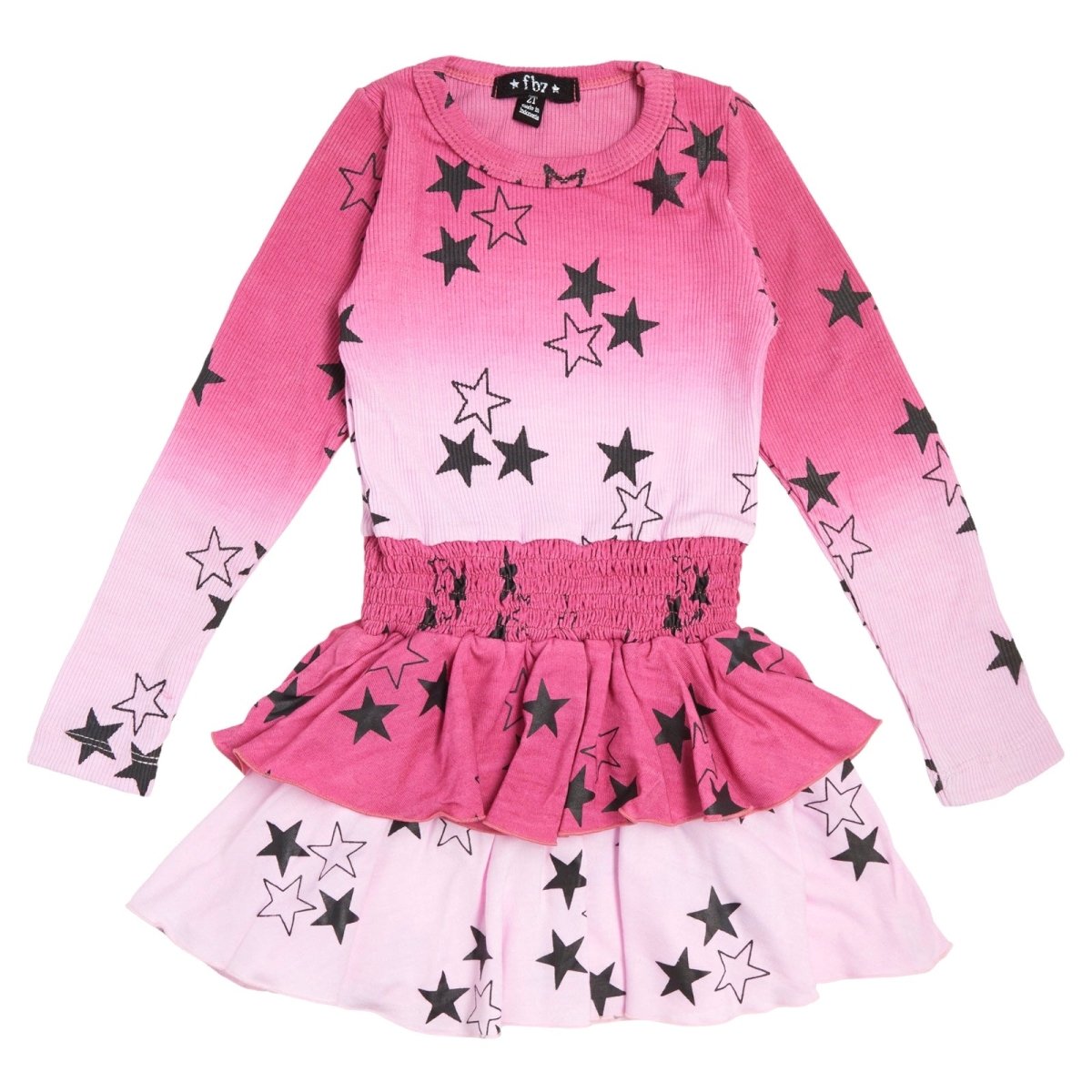 STARS OMBRÉ LONG SLEEVE RUFFLE DRESS - FLOWERS BY ZOE
