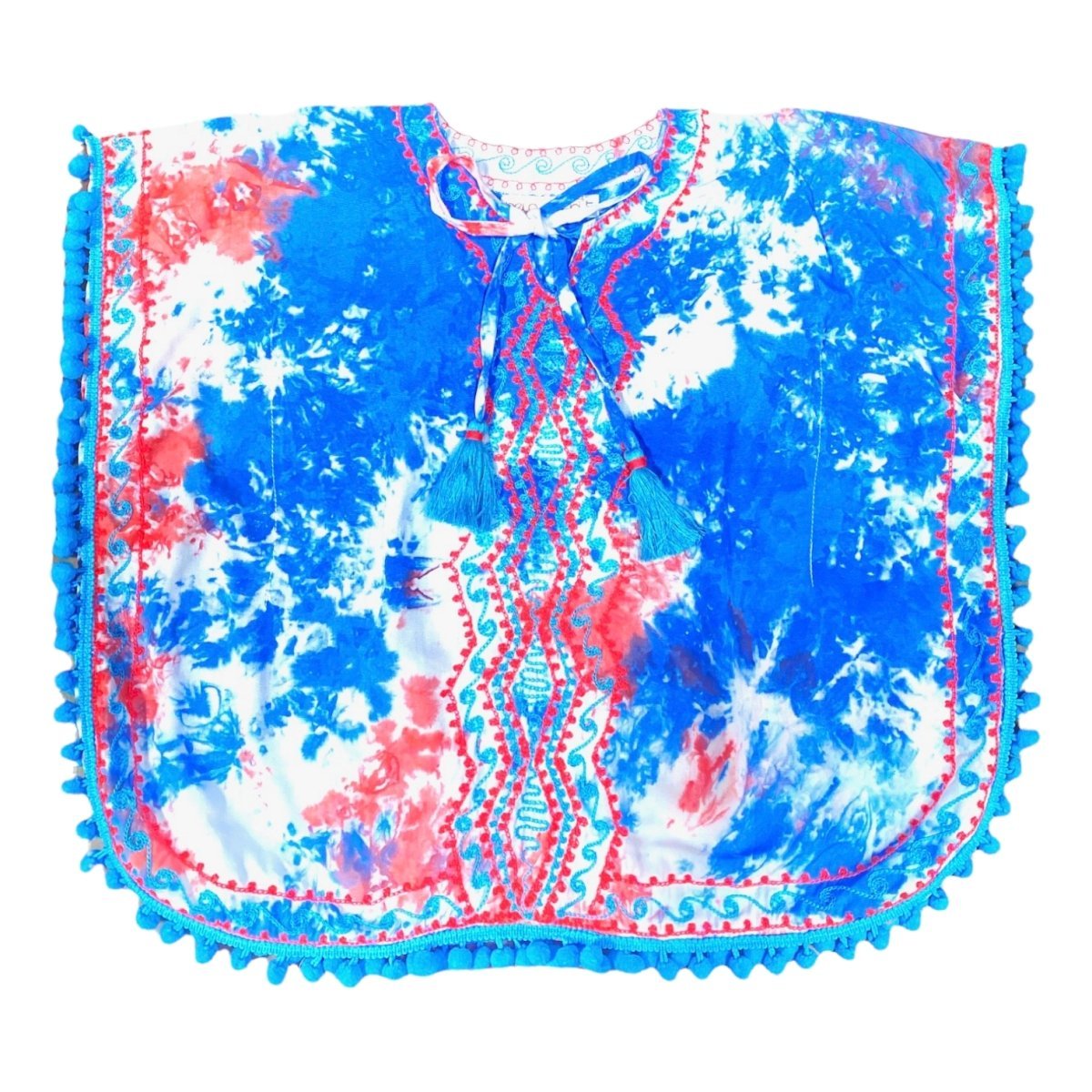 TIE DYE EMBROIDERED POM POM COVER UP DRESS - DRESSES