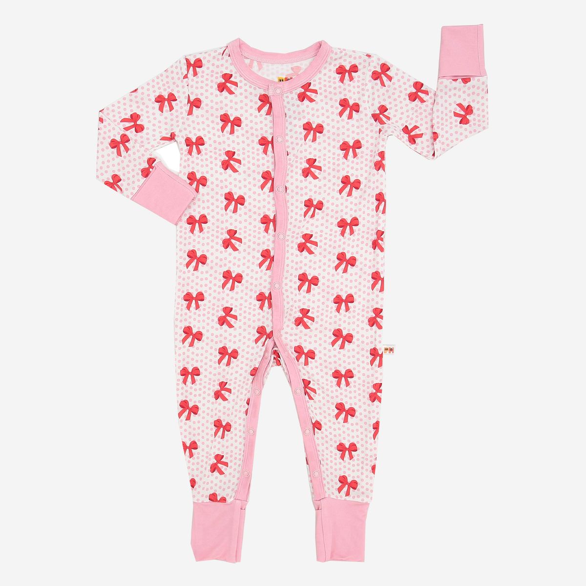 BOWS BAMBOO LONG SLEEVE SNAP ROMPER