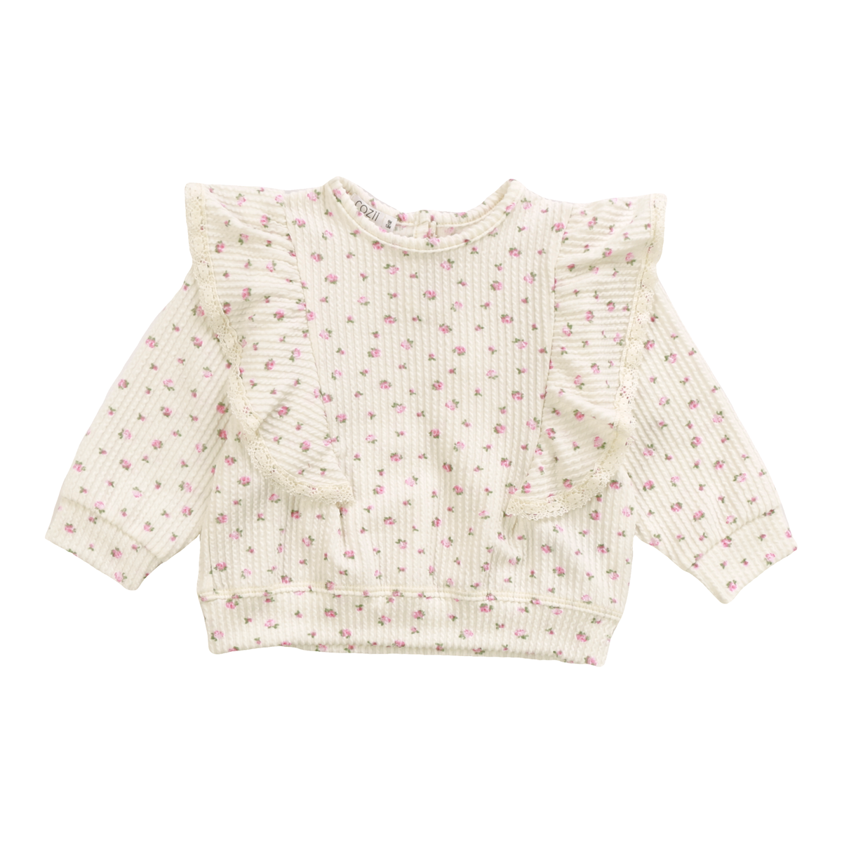 MINI FLORAL RIBBED RUFFLE SWEATSHIRT - SWEATERS